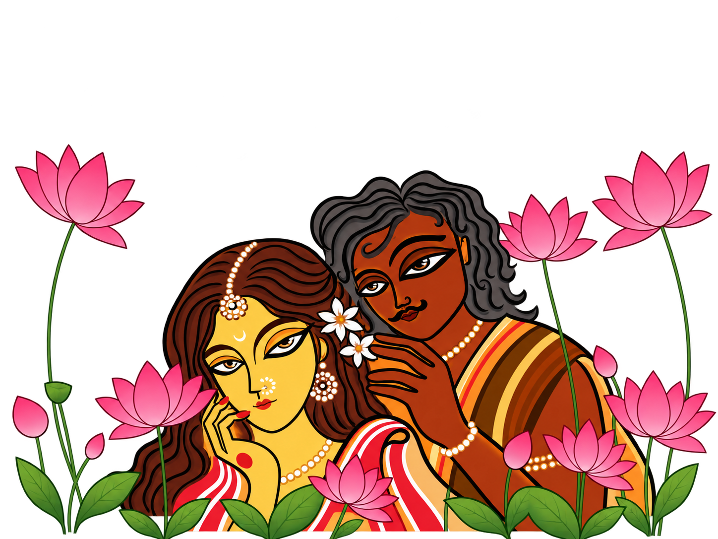 High-resolution Bengali folk-art illustration of a woman and man together