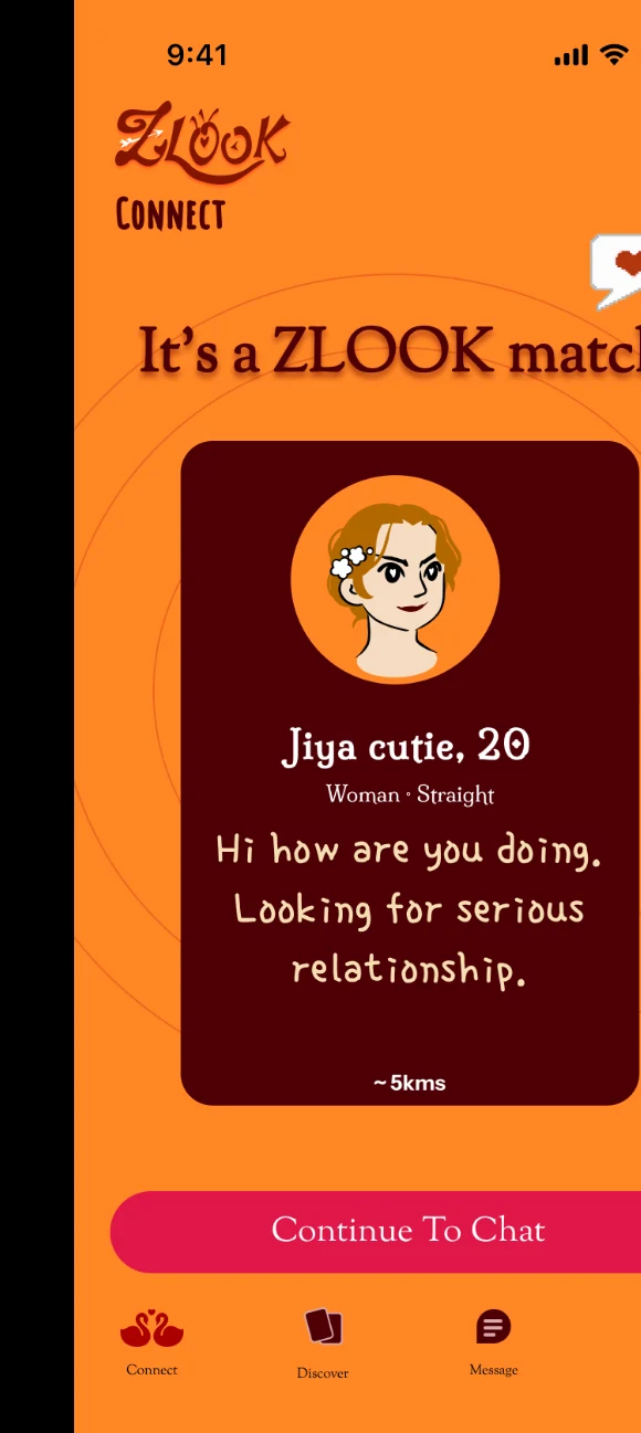ZLOOK match screen inviting two people to continue to chat